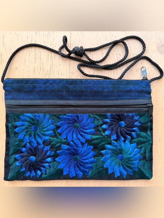 made in mexico Handbags - Embroidered Blue Floral Mexican Shoulder Bag